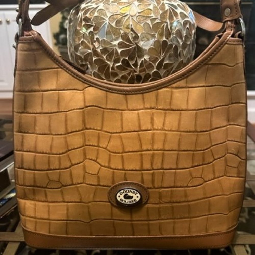 Dooney and Bourke Camel Croc Shoulder Bag Medium Size